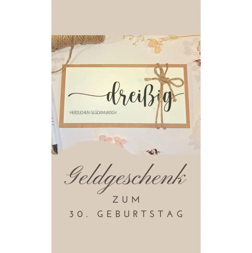 30. Geburtstag Glückwunschkarte mit Geldfach – Handgemachte Karte & stilvolles Geldgeschenk