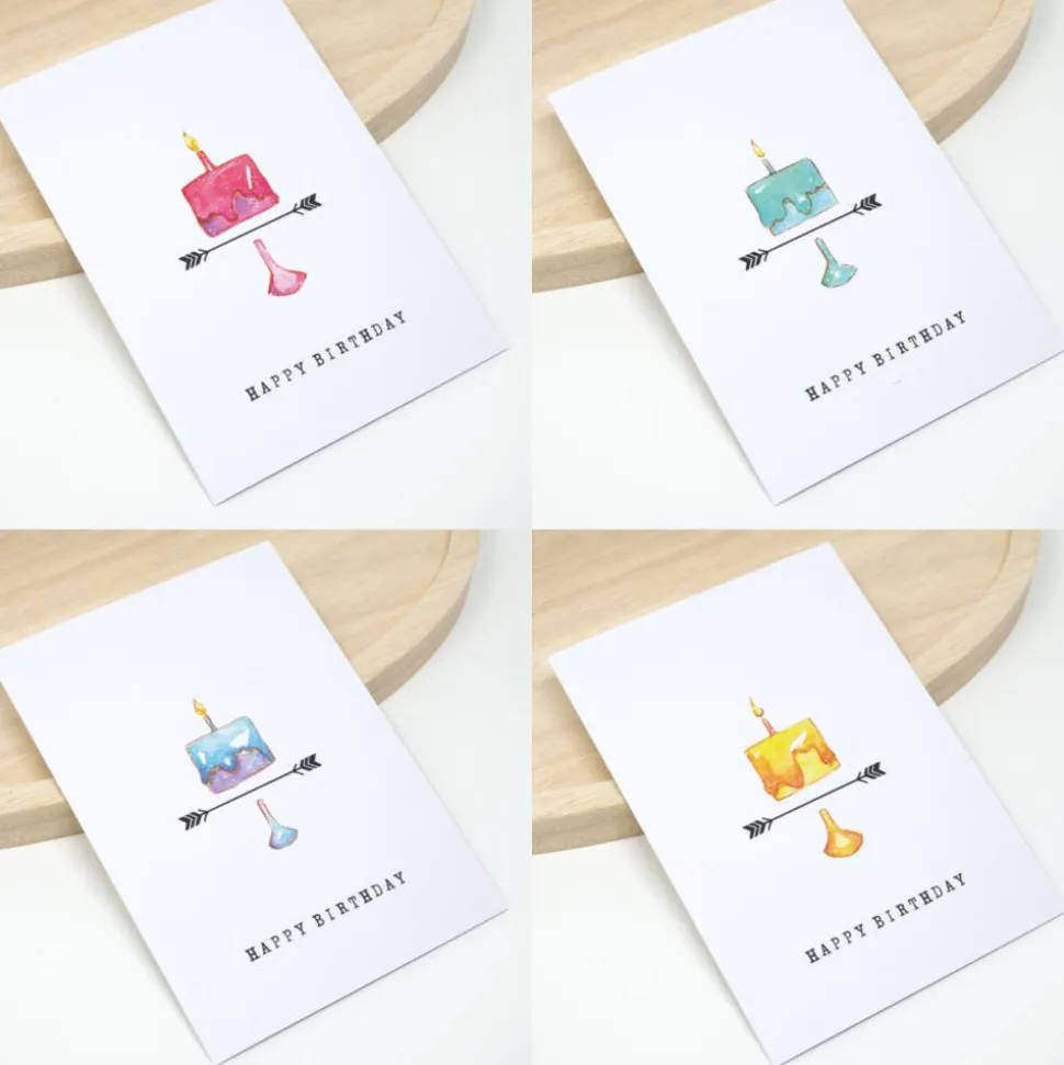 4 Geburtstagskarten Set, Torten | inkl. Briefumschlag | Aquarell Karten