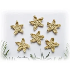 6 gehäkelte Sterne zur Tisch- oder Streudekoration - Weihnachten - Gastgeschenk,Giveaway -  beige, gold - Häkelapplikation, Aufnäher
