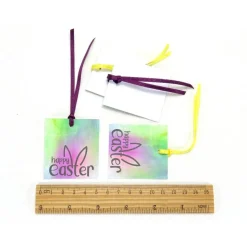 4 Geschenkanhänger Happy Easter mit Satinband bunt aquarell Ostern Hase Osterhase, made by BuntMixxDESIGN