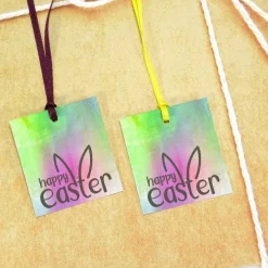 4 Geschenkanhänger Happy Easter mit Satinband bunt aquarell Ostern Hase Osterhase, made by BuntMixxDESIGN