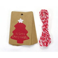 12 Geschenkanhänger Merry Christmas mit Twine Geschenkband rot weiß X-Mas Anhänger Tannenbaum Stern
