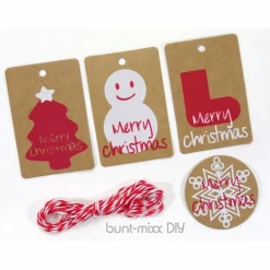 12 Geschenkanhänger mit Twine 3m, X-Mas Weihnachten, Geschenke verpacken, Geschenk Anhänger rund, eckig, merry christmas