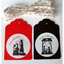 6 Geschenkanhänger ROT und SCHWARZ, mit Scherenschnitt Frohe Weihnachten, Twine, BuntMixxDESIGN