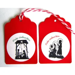 6 Geschenkanhänger ROT und SCHWARZ, mit Scherenschnitt Frohe Weihnachten, Twine, BuntMixxDESIGN