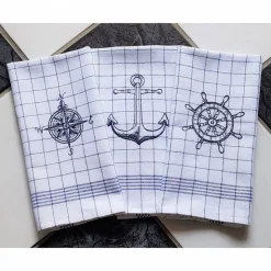 3 Geschirrtücher Küchentücher Maritim GESTICKT Halbleinen Set