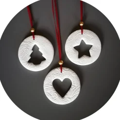 3 große Anhänger Weihnachten | weiß rot gold | 9 cm | Tanne Stern Herz