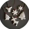 6 große Anhänger Weihnachten Winter | weiß grau rot | 5 - 8 cm | Elch Schneeflocke Tanne
