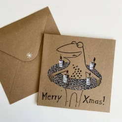 3 handgedruckte Weihnachtskarten, Merry Xmas, Weihnachten, Weihnachtskarte, Linoldruck, handgedruckt. Frosch Kart