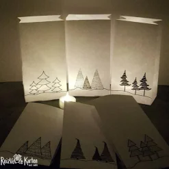 6 handgefertigte Papiertüten mit Tannenbäumen – Geschenktüten, Adventskalendertüten oder Lichtertüten (3)