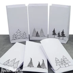 6 handgefertigte Papiertüten mit Tannenbäumen – Geschenktüten, Adventskalendertüten oder Lichtertüten (3)