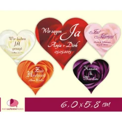 15 herzförmige Hochzeitsaufkleber | romantische Rosen - Herz