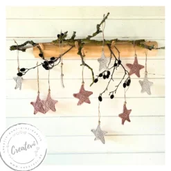 10 Häkelsterne Rosa Natur 8 cm – Scandi Weihnachtsdeko Baumwolle Anhänger Set handgemacht