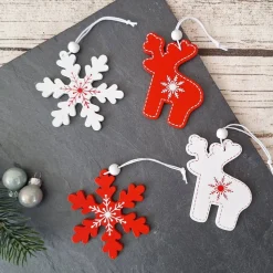 2 Holz Anhänger Weihnachten ~ Schneeflocke ~ Elch ~ Weihnachtsschmuck ~ Deko