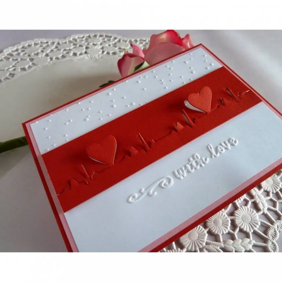 ﻿ ﻿﻿Karte zum Valentinstag mit Herzschlagkurve