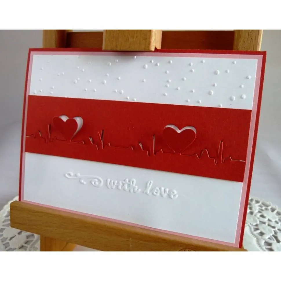 ﻿ ﻿﻿Karte zum Valentinstag mit Herzschlagkurve