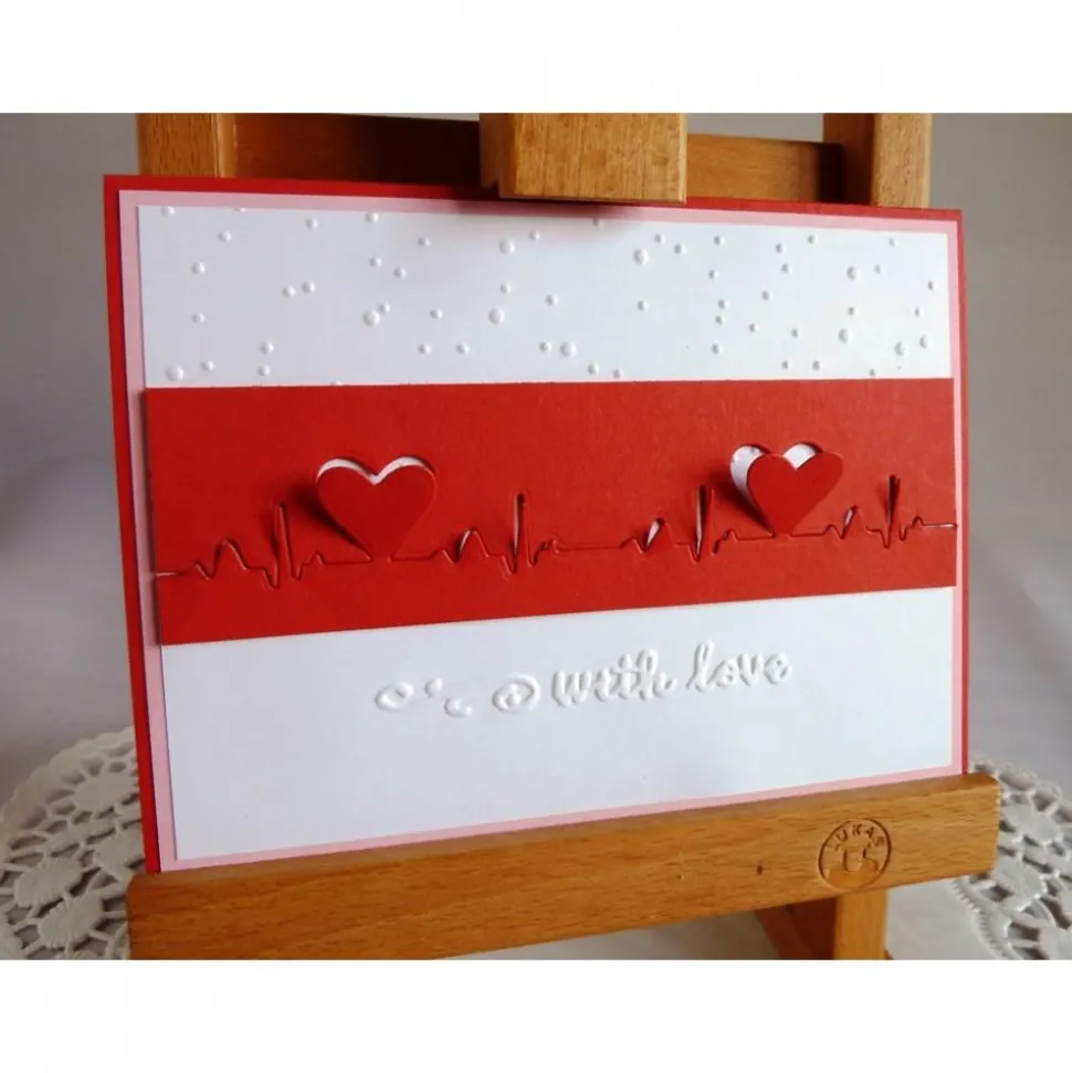 ﻿ ﻿﻿Karte zum Valentinstag mit Herzschlagkurve