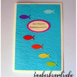 10 Karten zum selber basteln Regenbogen Fische Meer Einladung mit Wir feiern Kommunion DIY