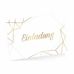 10 Klapp-Einladungskarten Linien Gold inkl. 5 weißen Briefumschlägen - Hochzeit Geburtstag Konfirmation Jubil&