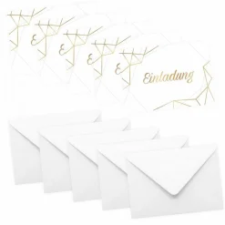 10 Klapp-Einladungskarten Linien Gold inkl. 5 weißen Briefumschlägen - Hochzeit Geburtstag Konfirmation Jubil&