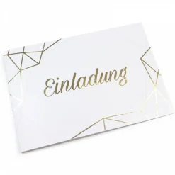 10 Klapp-Einladungskarten Linien Gold inkl. 5 weißen Briefumschlägen - Hochzeit Geburtstag Konfirmation Jubil&