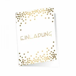 10 Klapp-Einladungskarten Punkte Gold inkl. 10 weißen Briefumschlägen - Hochzeit Geburtstag Konfirmation Jubil&