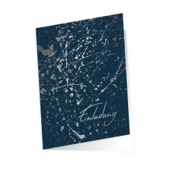 10 Klapp-Einladungskarten Splash Silber marine inkl. 10 weißen Briefumschlägen - Hochzeit Geburtstag Konfirmati