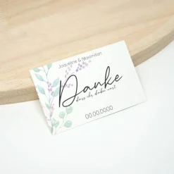 100 kleine Hochzeit Dankeskarte 04 | Floral minimalistisch Hintergrund | Personalisiert mit Namen und Datum