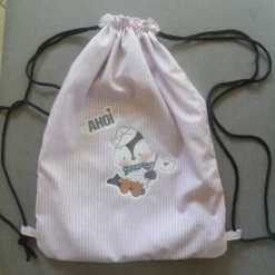 " Krims - Krams Büdel " maritim  mit Pinguinmädchen / Turnbeutel für Kindergarten und Grundschule