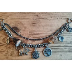 1 Lederhosen - Charivari, zweireihig, 7 Anhänger, ca. 33 cm, Trachtenschmuck, Herrenschmuck, Trachtenaccessoires