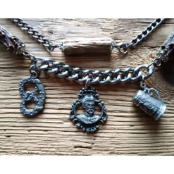 1 Lederhosen - Charivari, zweireihig, 7 Anhänger, ca. 33 cm, Trachtenschmuck, Herrenschmuck, Trachtenaccessoires