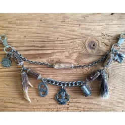 1 Lederhosen - Charivari, zweireihig, 7 Anhänger, ca. 33 cm, Trachtenschmuck, Herrenschmuck, Trachtenaccessoires