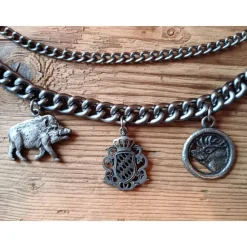 1 Lederhosen - Charivari, zweireihig, 7 Anhänger, ca. 33 cm, Trachtenschmuck, Herrenschmuck, Trachtenaccessoires