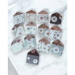 13 Mini Umschläge Gänseblümchen mit Briefpapier – Kleine Briefumschläge für Geldgeschenk, Gastgeschenk & Mitbringsel