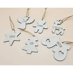 6 Motive Personalisierte Anhänger für Weihnachtsbaum und Geschenke Holzanhänger Christbaum Tannenbaum Schmuck mit Name