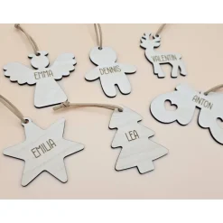 6 Motive Personalisierte Anhänger für Weihnachtsbaum und Geschenke Holzanhänger Christbaum Tannenbaum Schmuck mit Name