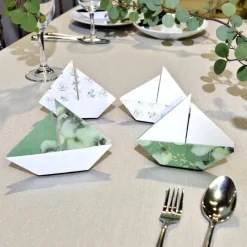 20 Origami Segelboote – Maritime Tischdeko grün floral für Taufe, Hochzeit & Feier