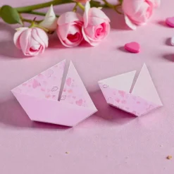 10 Origami Segelboote rosa – Tischdeko Konfirmation, Taufe, Hochzeit, Schiffe, Boote, Papierdeko mit Herzen