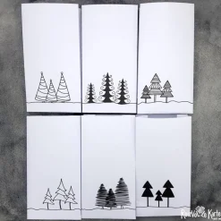 6 Papiertüten, bedruckt mit Tannenbäumen als Geschenktüten, Adventskalendertüten oder Lichtertüten (1)