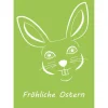 3 Postkarten Fröhliche Ostern, mit lachendem, stilisiertem Osterhasen auf Hellgrün