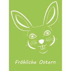 3 Postkarten Fröhliche Ostern, mit lachendem, stilisiertem Osterhasen auf Hellgrün