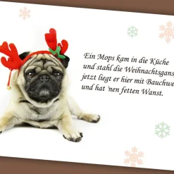 3 Postkarten „Weihnachtsmops“