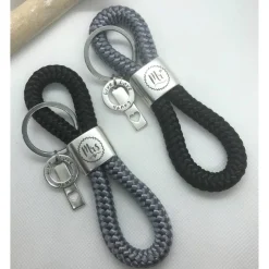 2 Schlüsselanhänger aus Segelseil/Segeltau, Mr. und Mrs., Hochzeitsgeschenk, grau/schwarz