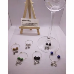 6 Sektringe - Markierungsringe für Stielgläser, Anhänger Motiv "Fahrrad"