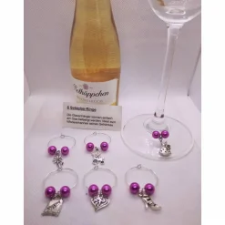 6 Sektringe - Markierungsringe für Stielgläser, Anhänger Dame