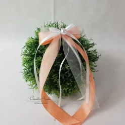 10 St. Autoschleifen in APRICOT mit WEISS oder CREME - Antennenschleifen zur Hochzeit