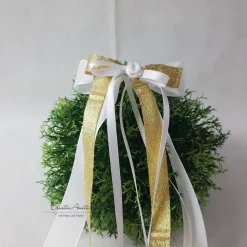 10 St. Autoschleifen in GOLD mit WEISS oder CREME - Weihnachtsdeko - Antennenschleifen zur Hochzeit