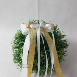 10 St. Autoschleifen in GOLD mit WEISS oder CREME - Weihnachtsdeko - Antennenschleifen zur Hochzeit