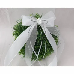 10 St. Autoschleifen in SILBER mit WEISS oder CREME - Weihnachtsschleifen - Antennenschleifen zur Hochzeit