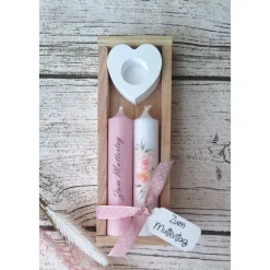 2 Stabkerzen mit Halter im Set in einer Eichen-Holzbox ~ Kerzen "Zum Muttertag" ~ Deko Kerze Mama